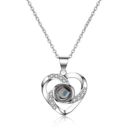 925 Silver Heart-shaped Projection Necklace, Female Heart Shape, 100 Languages. I Love You, Collarbone Chain