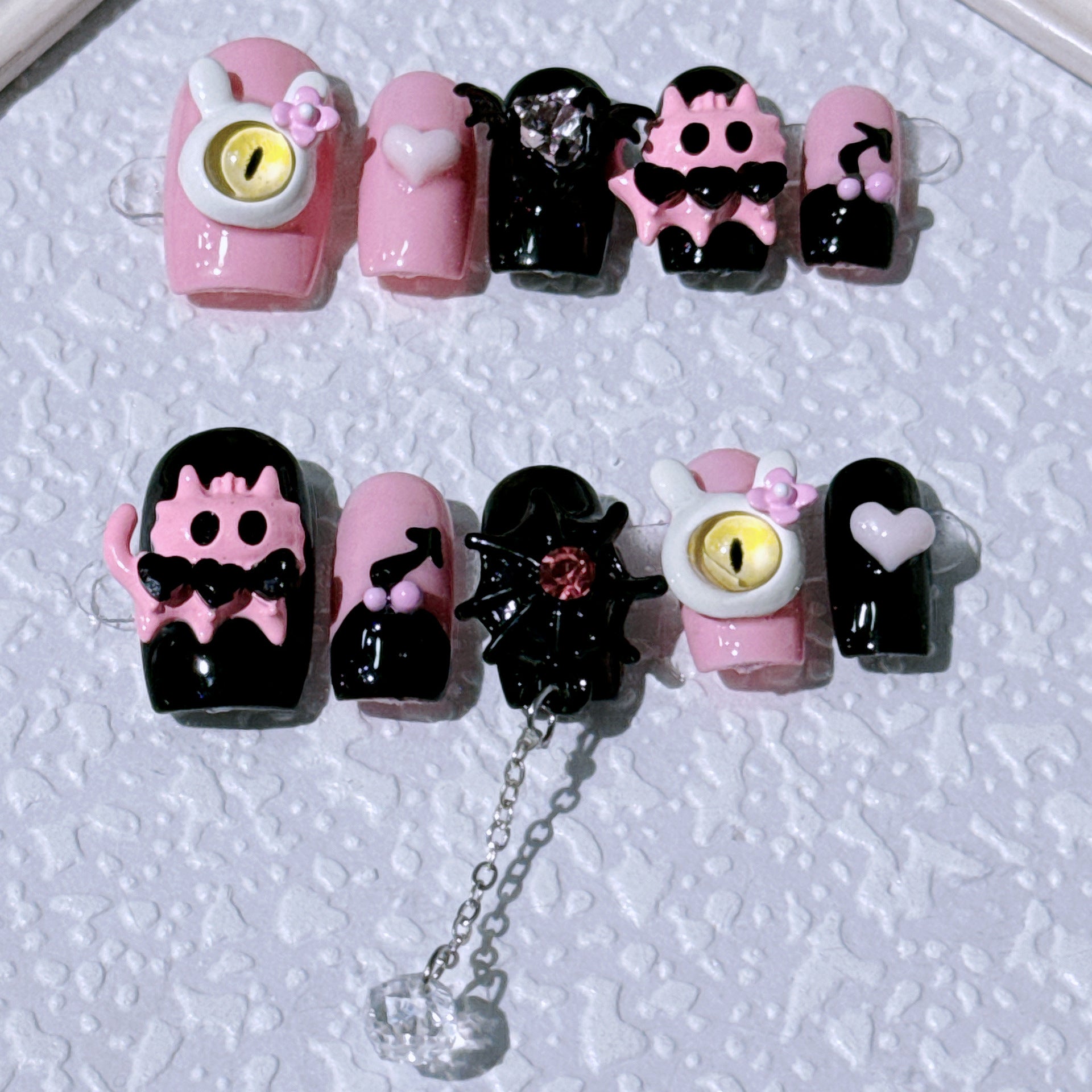 Hand Drawn Wearable Press On Nail, Cute Detachable Fake Nail Art