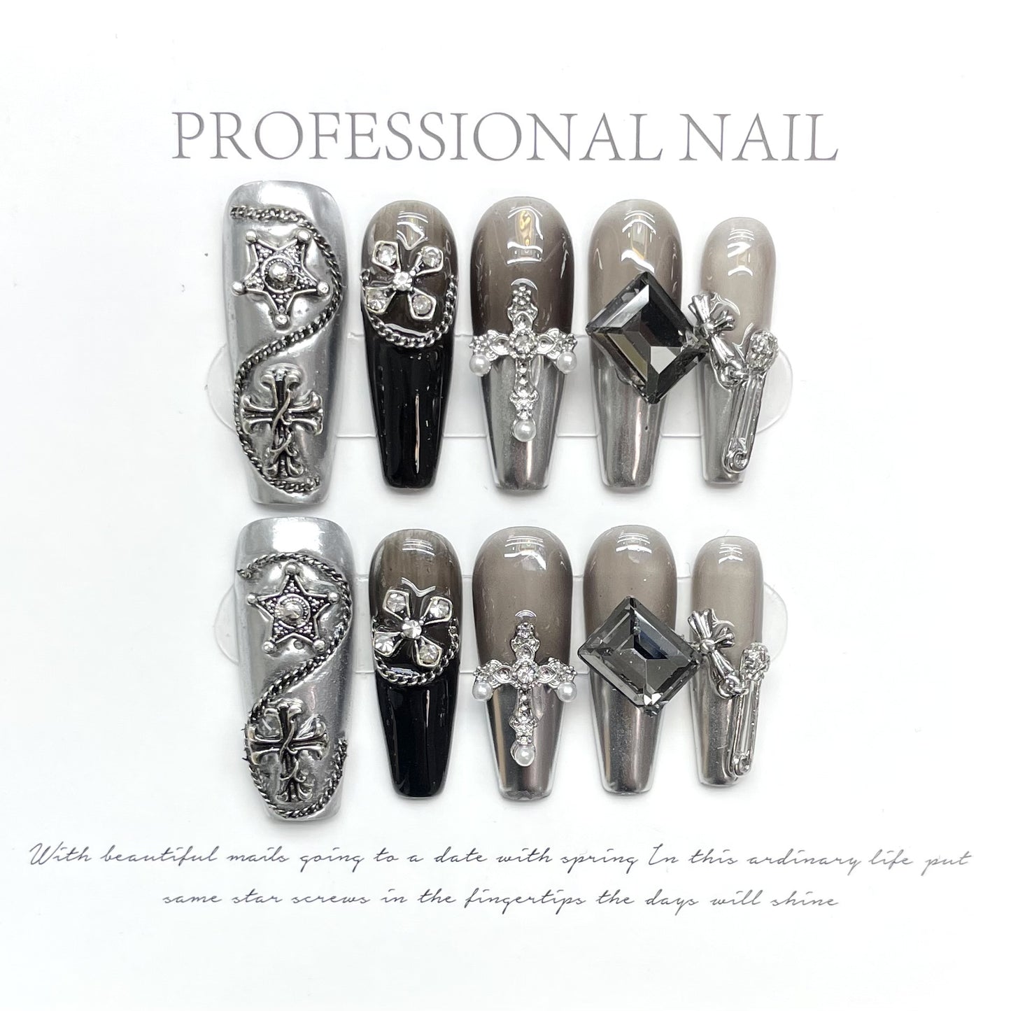 Handmade Nails Press On Nail Almond Nature Handmade Nails, Long Lasting Reusable Fake Nail Tips Charm 3D