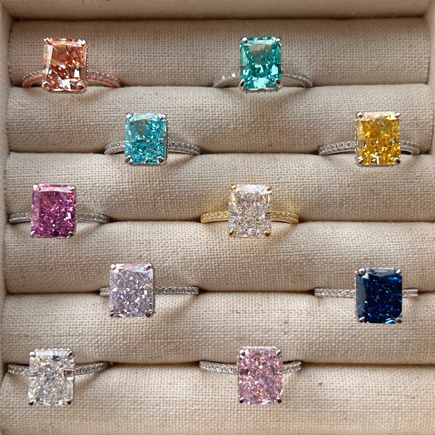 S925 Silver French Ultra-shiny Square Diamond 8A Ice Flower Cut Zircon Ring