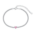 S925 Sterling Silver Bracelet for Women, Pink Heart-shaped Zircon Row Diamond