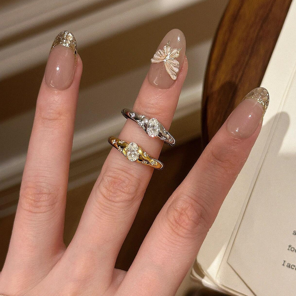 S925 Sterling Silver Plated 18K Gold Star Asteroid Ring, Exquisite Layered Diamond Ring