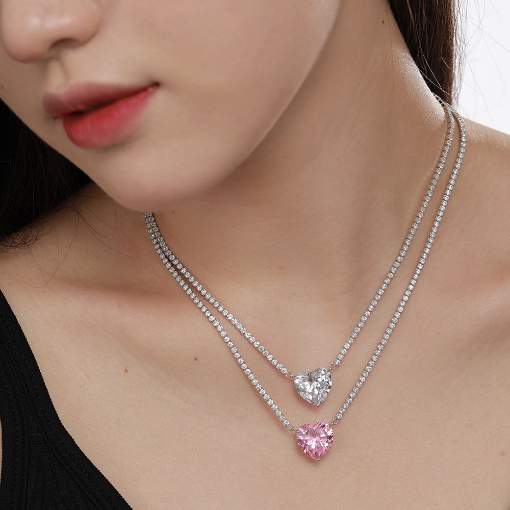 S925 Sterling Silver Necklace with A Heart-shaped Pendant Adorned with Diamonds