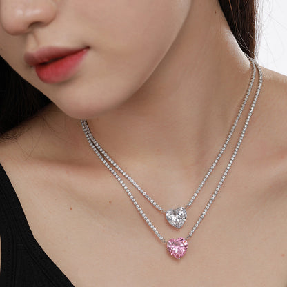 S925 Sterling Silver Necklace with A Heart-shaped Pendant Adorned with Diamonds