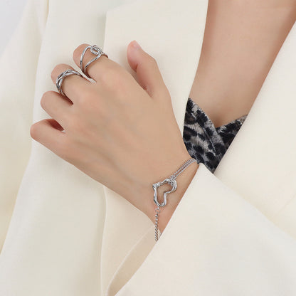 Fashionable and Minimalist Titanium Steel Plated 18k Gold Peach Heart Double-layer Steel Ball Bracelet