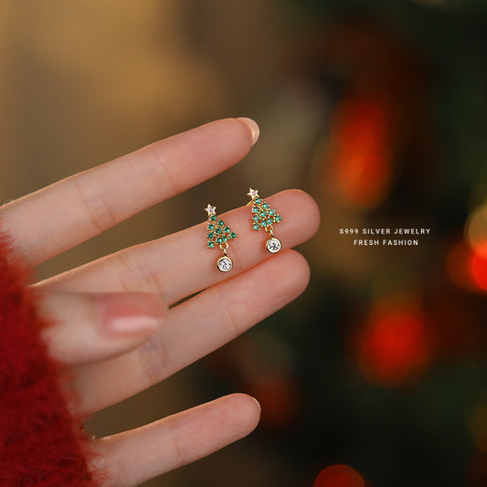 S999 Silver Christmas Tree Earnail Earrings