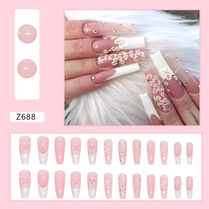 Long Ballet Nail Diamond Nail White Long French Fake Nail Sweet Wearing Nail