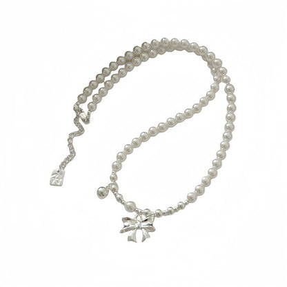 S925 Sterling Silver High-quality Crystal Pearl Bow Bead Necklace