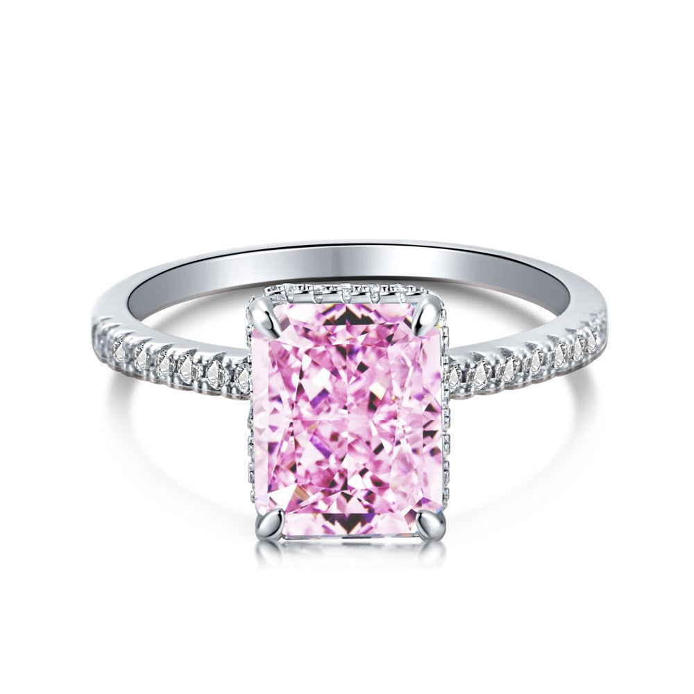 S925 Silver French Ultra-shiny Square Diamond 8A Ice Flower Cut Zircon Ring