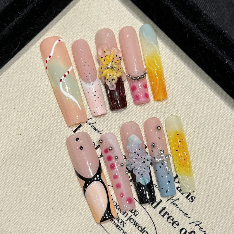 European and American Style Exaggerated Niche Abstract Heavy Industry Carved Handmade Nail Art