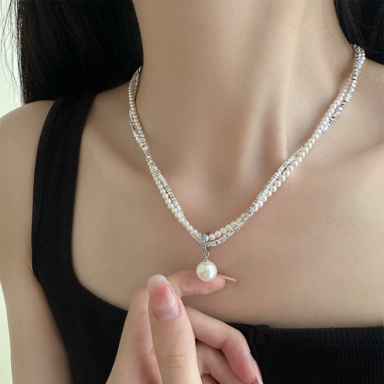 S925 Pure Silver Broken Silver Pearl Necklace, Women's Summer Neck Chain, Lock Bone Chain