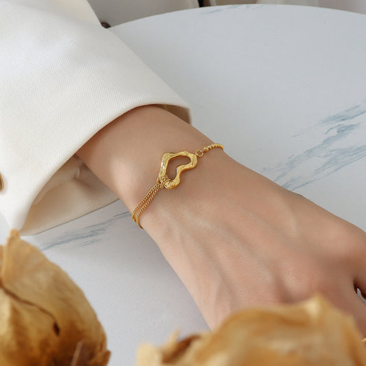 Fashionable and Minimalist Titanium Steel Plated 18k Gold Peach Heart Double-layer Steel Ball Bracelet