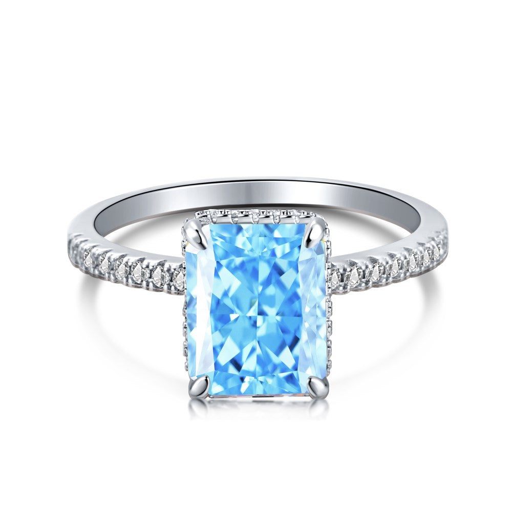 S925 Silver French Ultra-shiny Square Diamond 8A Ice Flower Cut Zircon Ring