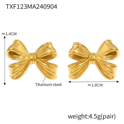 Bow Earrings and Earrings Made of Stainless Steel Plated with Real Gold