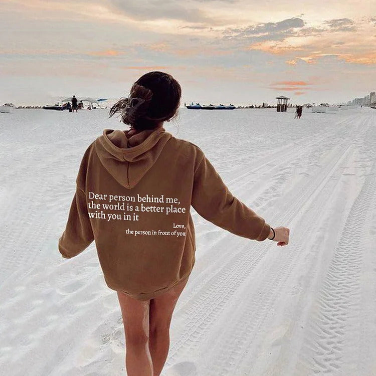 Women's Fleece Hoodie with Lettering Slogan Print Kangaroo Pocket Drawstring Print Hoodie Oversized