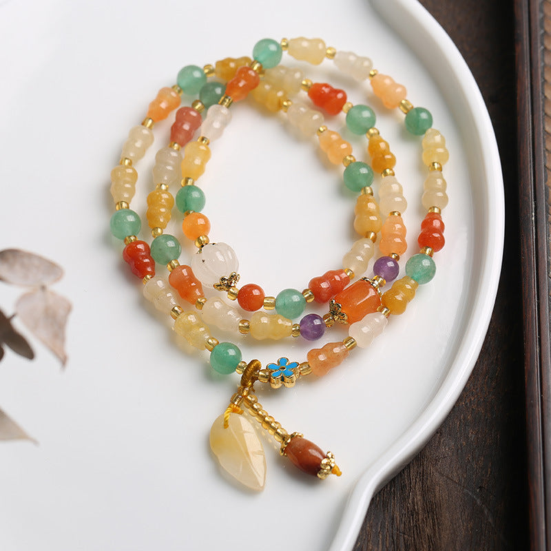 Natural Xinjiang Golden Silk Jade Bracelet Couple Style Ethnic Style Pumpkin Beads Bamboo Knot Hanging Gourd Yellow Jade Bracelet