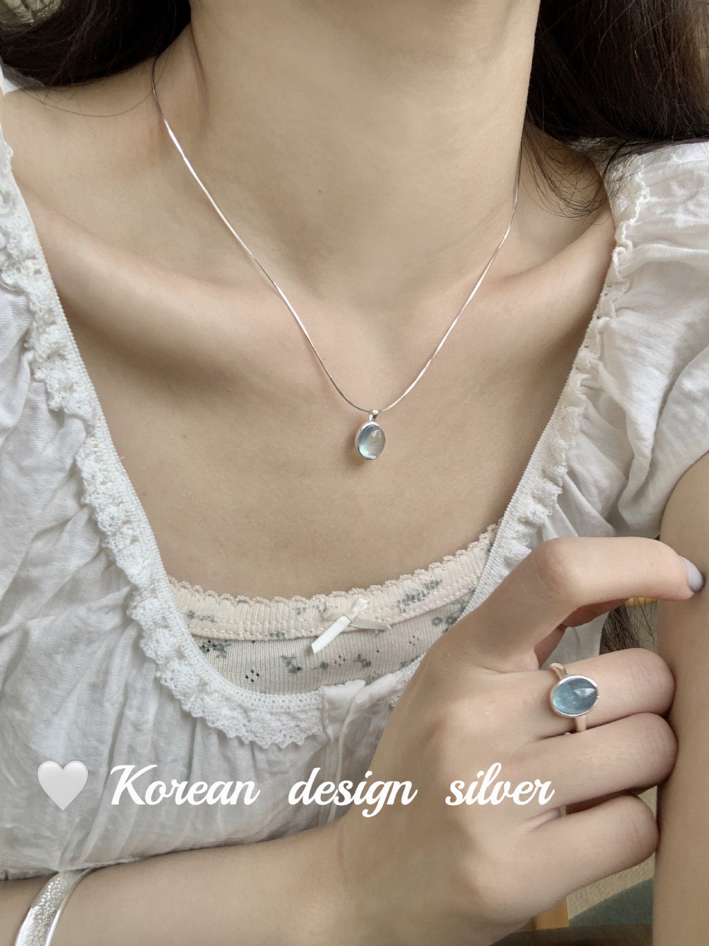 S925 Pure Silver AquamarineTreasure Necklace Pendant Snake Bone Chain Jewelry for Women