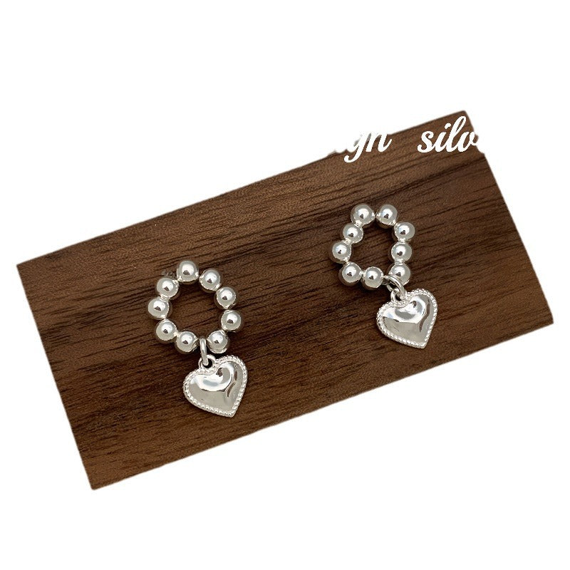S925 Sterling Silver Beaded Heart Earrings