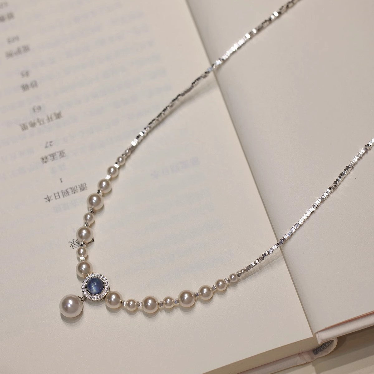 Aquamarine Hight-Quality Artificial Pearl S925 Sterling Silver Necklace for Women