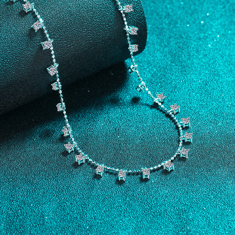 925 Sterling Silver Necklace with Starry Sky and All Moissanite Necklace Plated with PT950 Gold Locking Bone Chain
