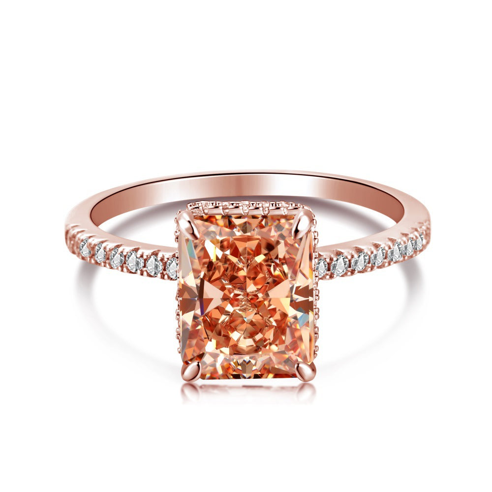 S925 Silver French Ultra-shiny Square Diamond 8A Ice Flower Cut Zircon Ring