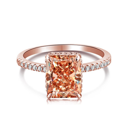 S925 Silver French Ultra-shiny Square Diamond 8A Ice Flower Cut Zircon Ring