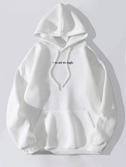 Women's Velvet Hoodie Solid Color Letter Printed Kangaroo Pocket Drawstring Printed Hoodie