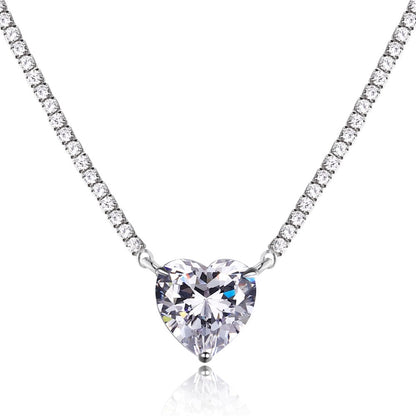 S925 Sterling Silver Necklace with A Heart-shaped Pendant Adorned with Diamonds