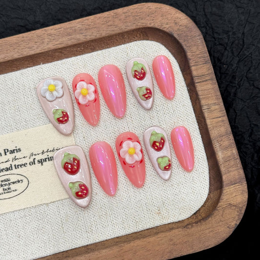 Flower Painted Pure Handmade Armor Wearing Press On Nails