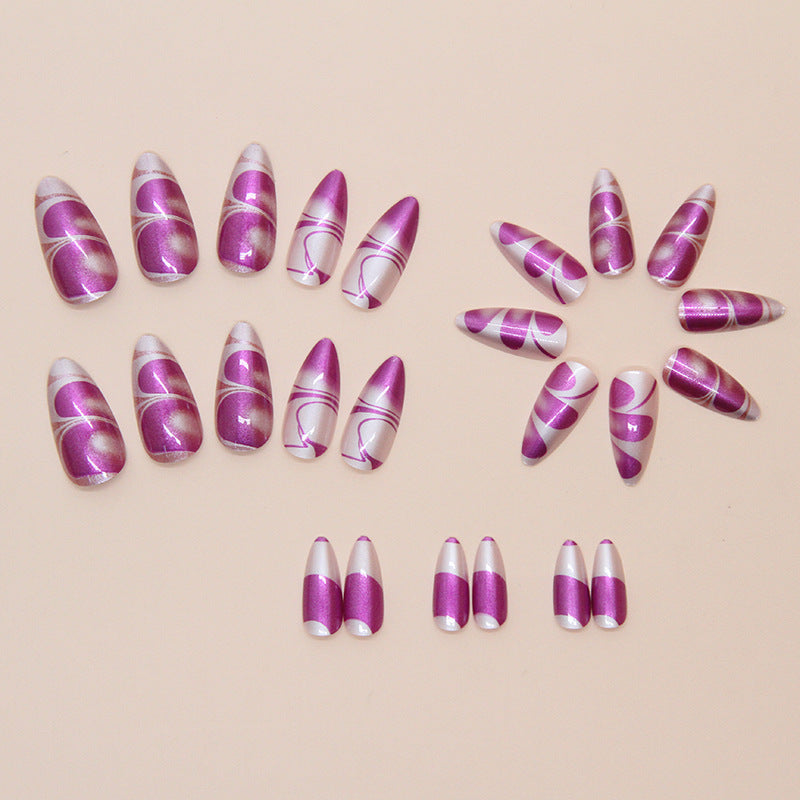 Silver Purple Color Scheme, Line Blending, Versatile Ins, European and American Style, Removable Nail Art