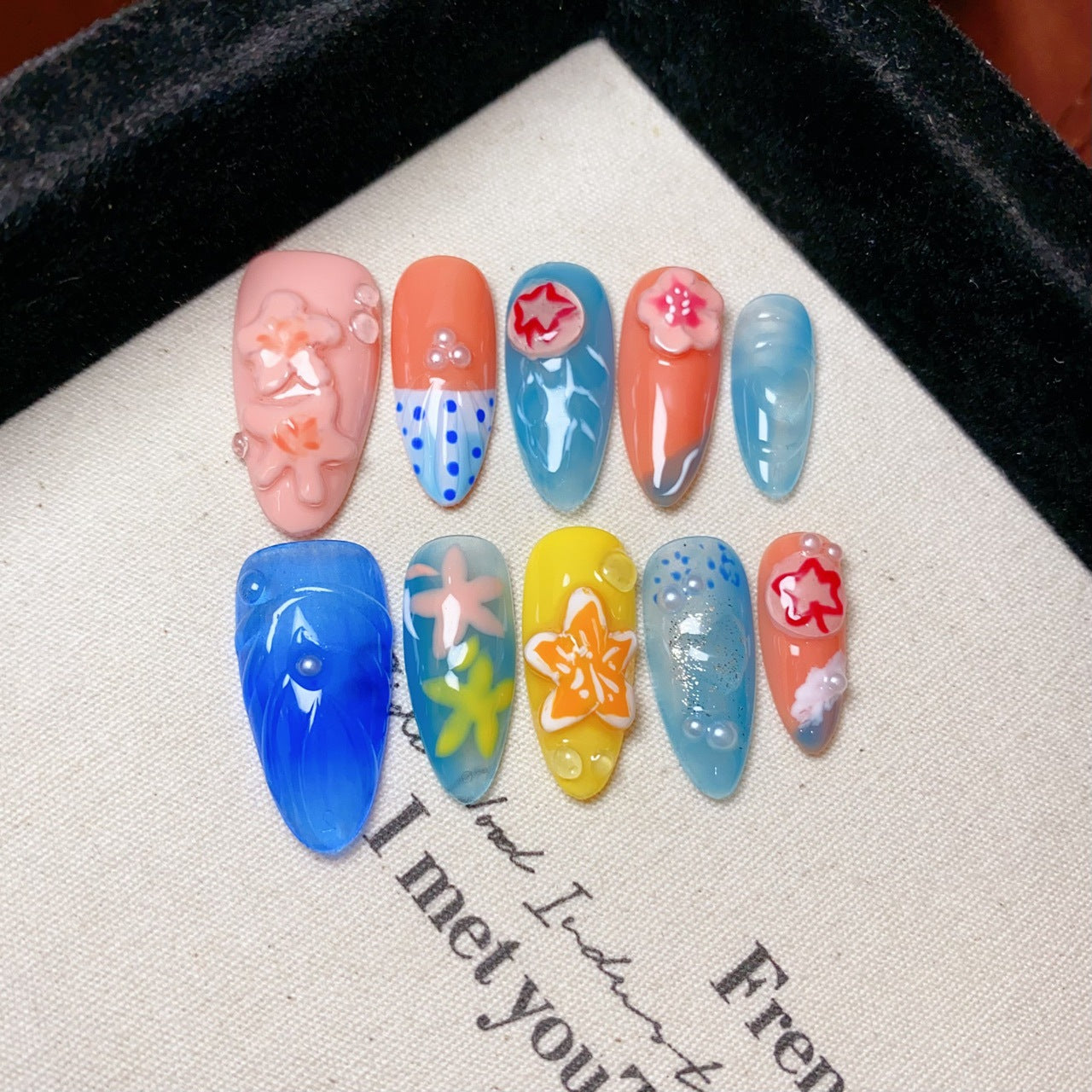 100% Handmade Wearing Nail, Almond Nail Art for Spring and Summer, European and American High-end Nail Art