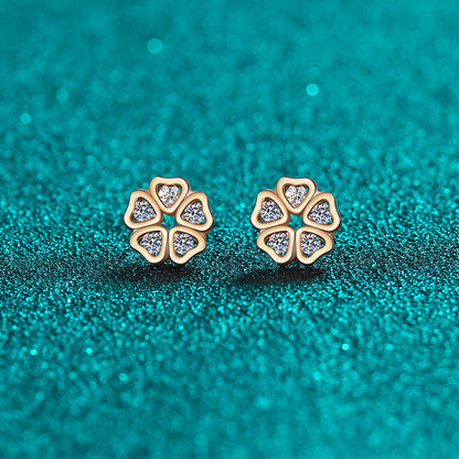 S925 Pure Silver Female Heart Petal Moissanite Champagne Gold Earrings Sweet Style