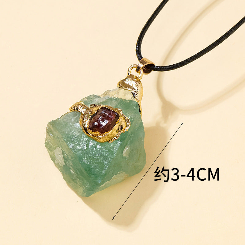 Natural Crystal Gemstone Gilded Inlaid Pendant, Crystal Gemstone Jewelry Necklace