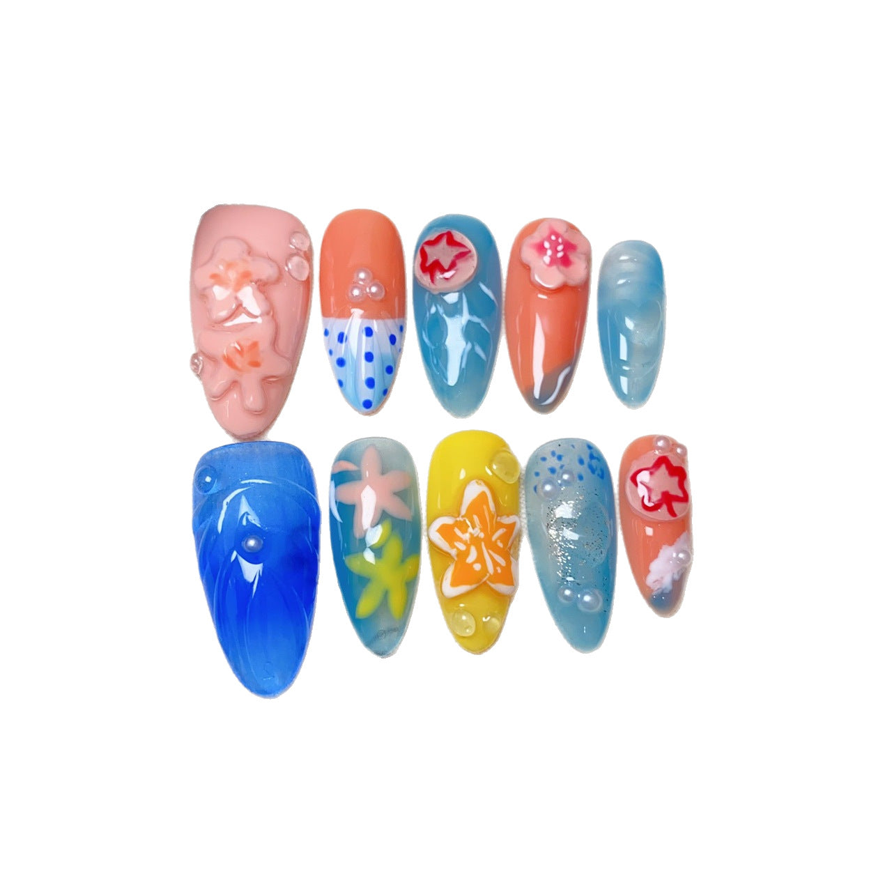 100% Handmade Wearing Nail, Almond Nail Art for Spring and Summer, European and American High-end Nail Art