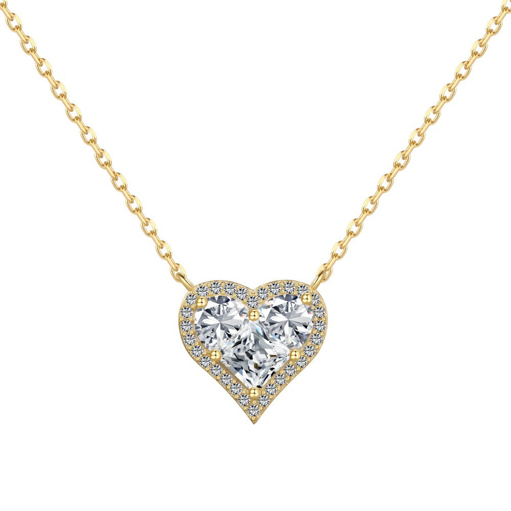 S925 Silver Pink Heart-shaped Zircon Jewelry Necklace Earrings