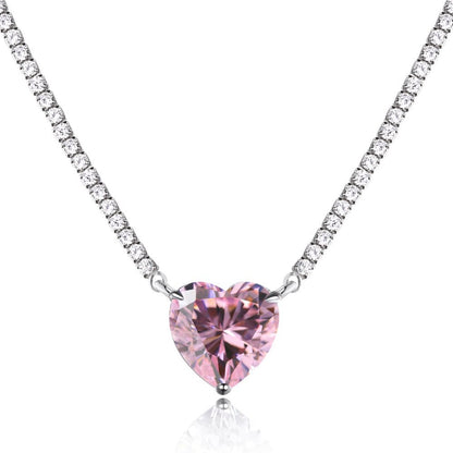 S925 Sterling Silver Necklace with A Heart-shaped Pendant Adorned with Diamonds