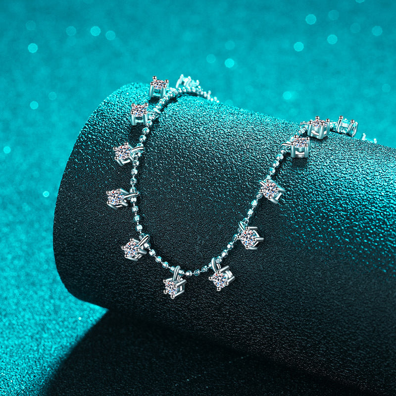 925 Sterling Silver Necklace with Starry Sky and All Moissanite Necklace Plated with PT950 Gold Locking Bone Chain