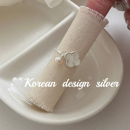 S925 Sterling Silver Fritillaria Tetraphyllum Pearl Ring with Adjustable Opening
