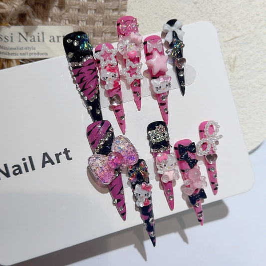 Ultra Long Pointed Hand Drawn Zebra Print KT Spicy Girl Wearing Armor, Handmade Armor Handmade
