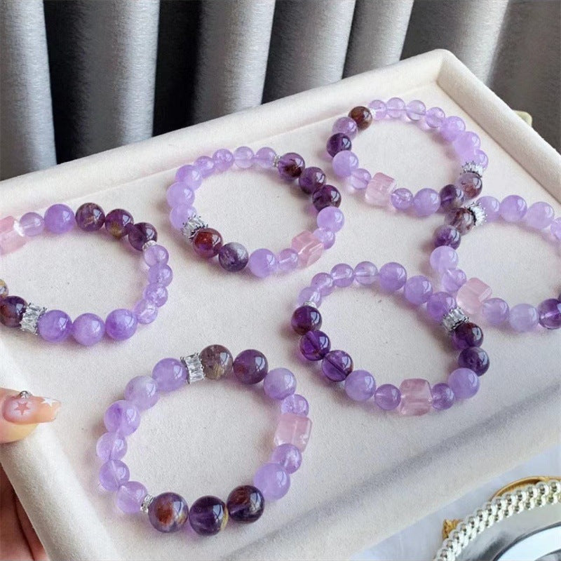 Pulsera multitesoro de amatista natural con degradado de cielo estrellado y color morado 