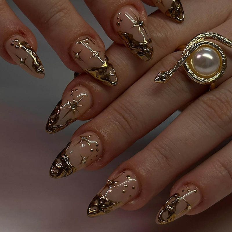 Minimally Designed Nail Patch, Detachable Fake Nail, Three-dimensional Irregular Sun and Moon Wearing Nail, Nail Art Piece, Diamond Design