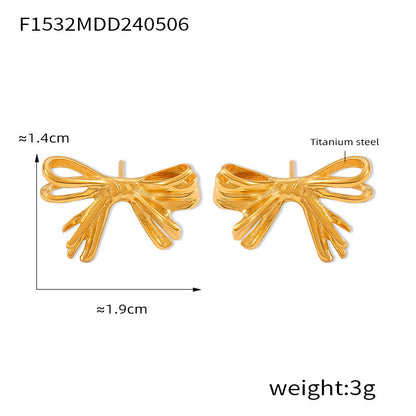 Bow Earrings and Earrings Made of Stainless Steel Plated with Real Gold