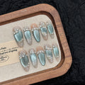 Blue Ice Transparent Cat Eye Set with Diamonds, Light Luxury, White and Pure Handmade Armor
