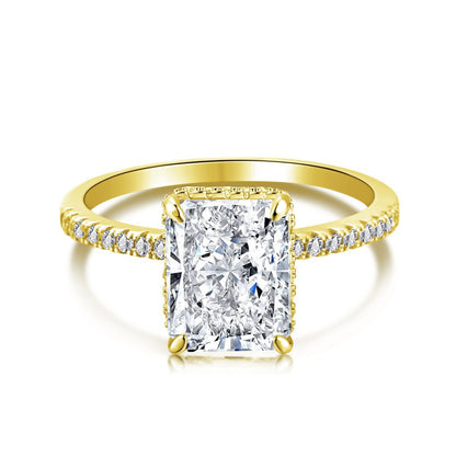 S925 Silver French Ultra-shiny Square Diamond 8A Ice Flower Cut Zircon Ring