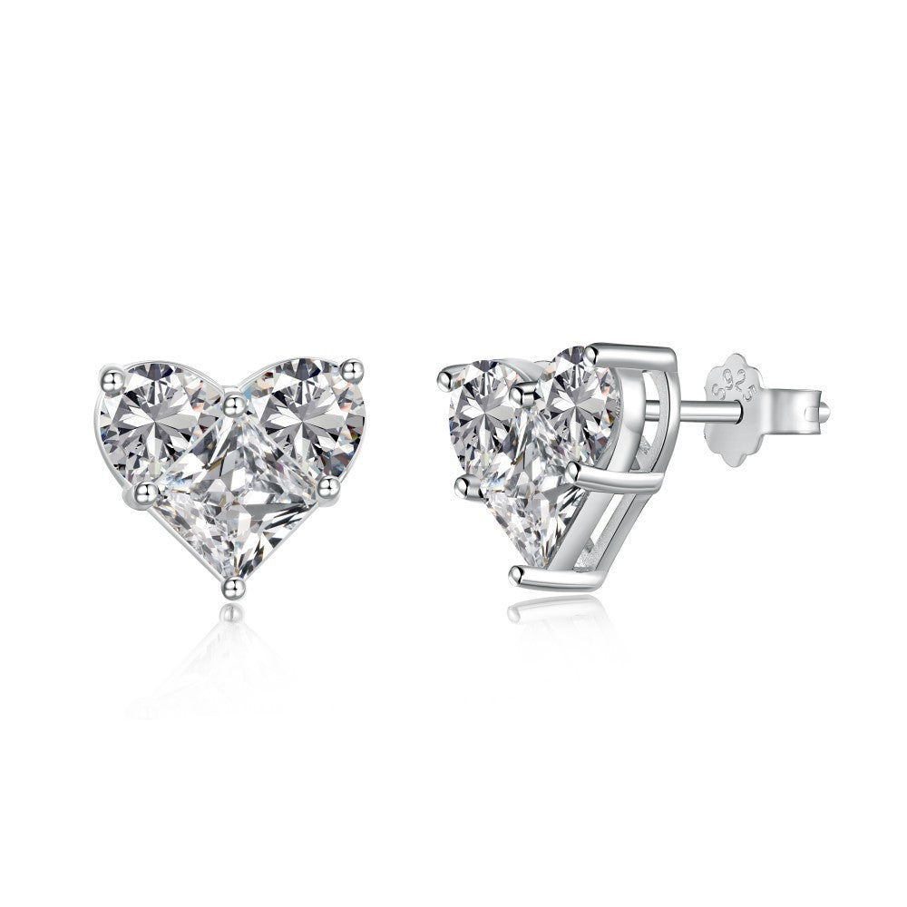 S925 Silver Pink Heart-shaped Zircon Jewelry Necklace Earrings