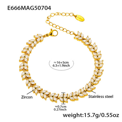 Stainless Steel 5A Zircon Four Leaf Flower Full Diamond Bracelet, New Chinese Style Bracelet Combination