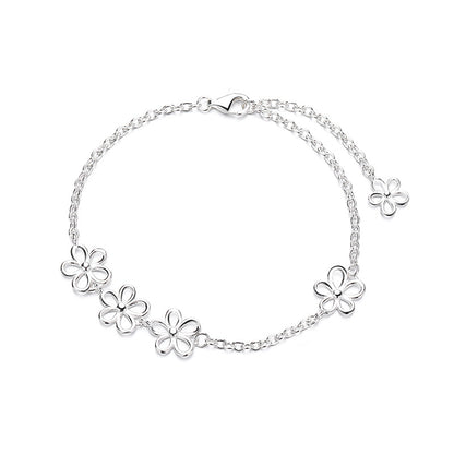 S925 Sterling Silver Minimalist Hollow Flower Bracelet for Women, Sweet Design, Fresh and Cute Bracelet
