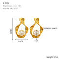 Pendientes de acero de titanio de estilo vintage, pendientes en forma de pétalo con baño de oro de 18 quilates y incrustaciones de perlas para mujer