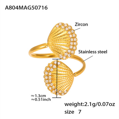18K Gold Starfish Shell Zircon Open Index Finger Ring Summer Ocean Wind Stainless Steel
