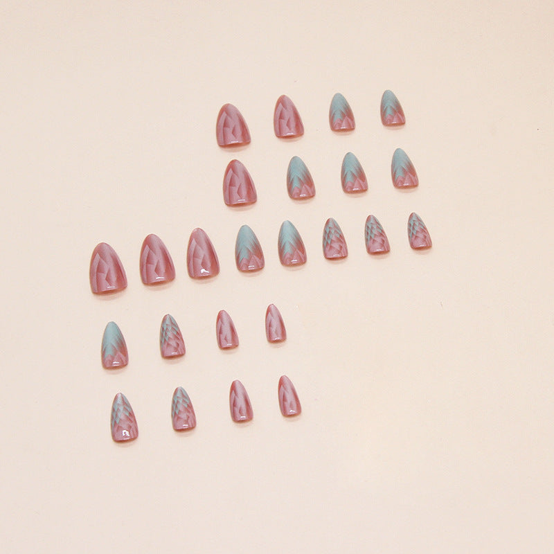 24 Pieces Wear on Removable Fake Nail Art Pieces, Medium Length Gradient Cat Eye Nail Art Pieces